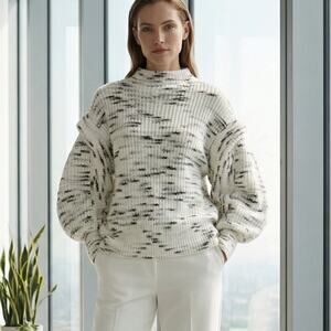 $258 VARLEY Belgrave Sweater dramatic puffy sleeves plush soft statement S